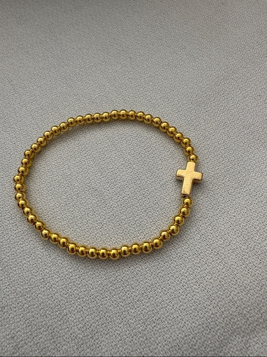 The Unbranded Brand Jewelry - Gold Bead Stretch Bracelet with Cross Accent - Women Jewelry